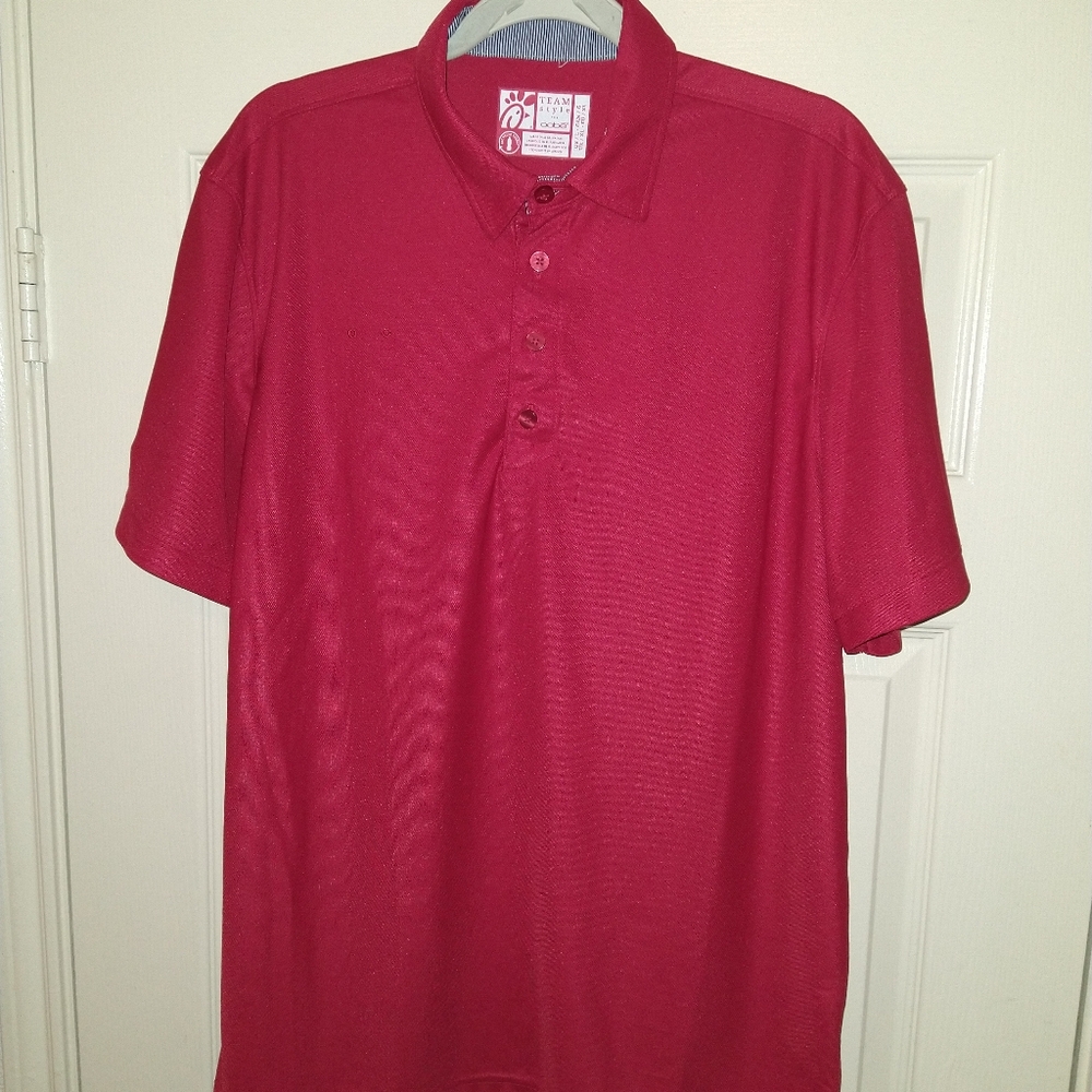 Chick-Fil-A Oobe Employee Uniform Red Short Sleeve Polo Shirt Men's sz Large.